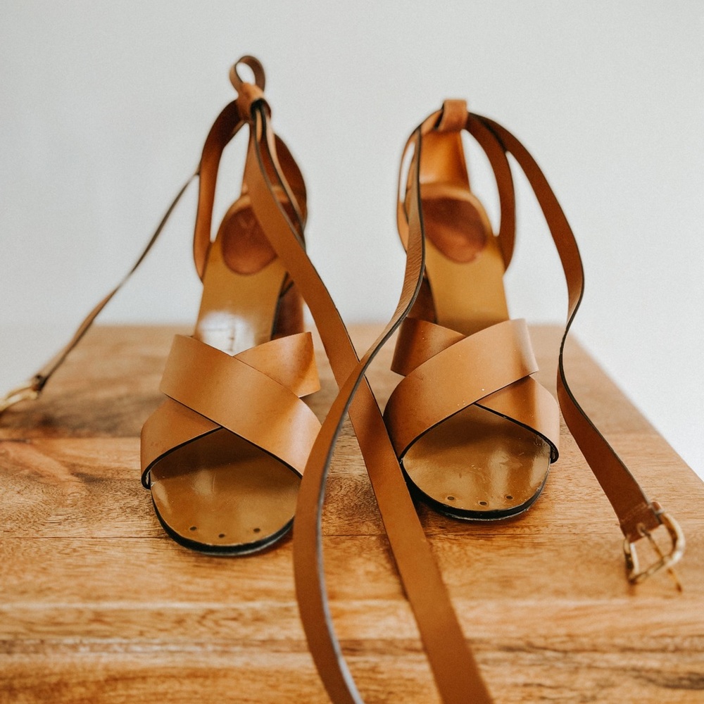 Gucci Tan Leather Strappy Block Heel Sandals - Picture 4 of 8
